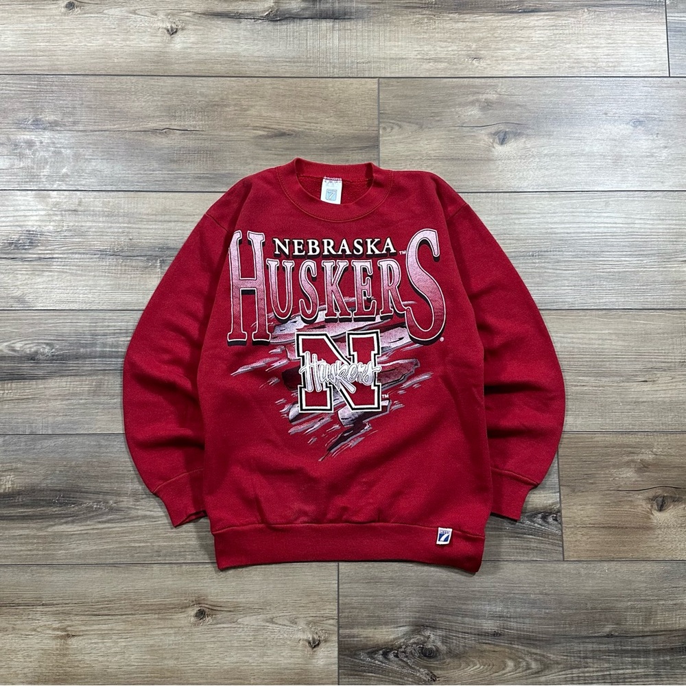 Vintage 90s Logo 7 Made in USA Nebraska Huskers Spell Out Crewneck